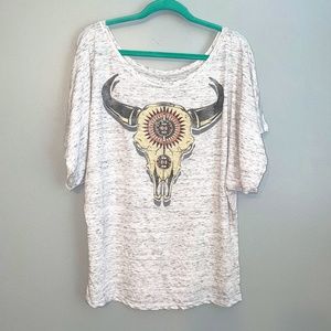 EUC Wrangler Steer Longhorn Skull Cowboy Dolman Short Sleeve Shirt Size XXL